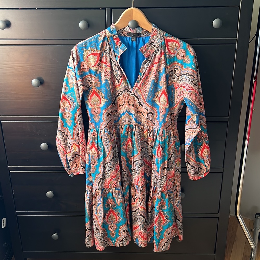 J. Crew Tiered Poplin Rebecca Dress in Ratti print XXS